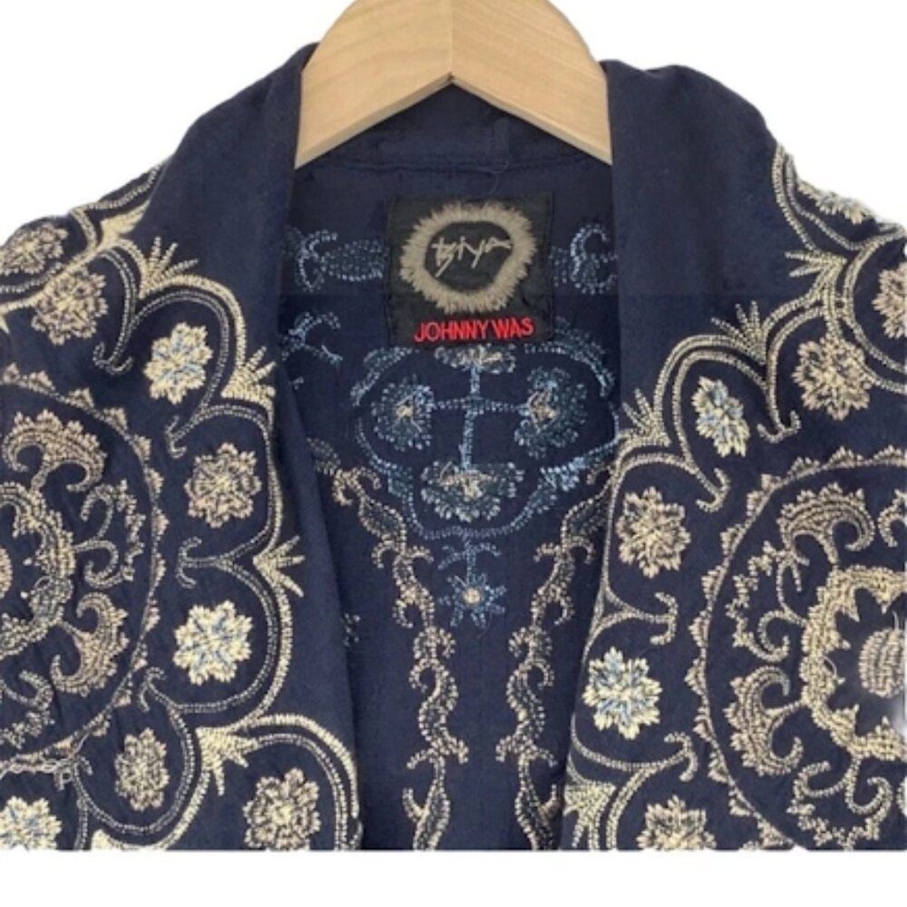 Johnny Was Spleo Embroidered Patchwork Cardigan Kimono Jacket Pockets Size M - Picture 6 of 8